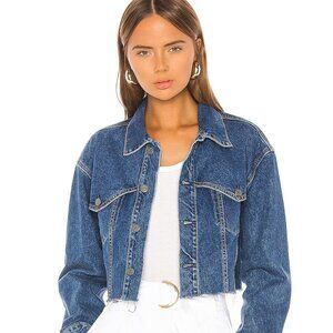 GRLFRND Faye Denim Jacket in Fast Lane (Size M) - Blue Wash Cropped Jean Jacket